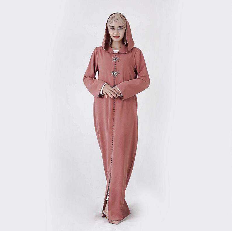 Dubai Turkish Muslim Hijab Dress – Beaded Rhinestones | Hand-Stitched Abaya for All Seasons
