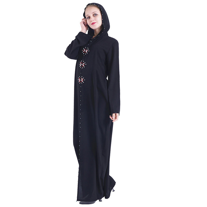 Dubai Turkish Muslim Hijab Dress – Beaded Rhinestones | Hand-Stitched Abaya for All Seasons