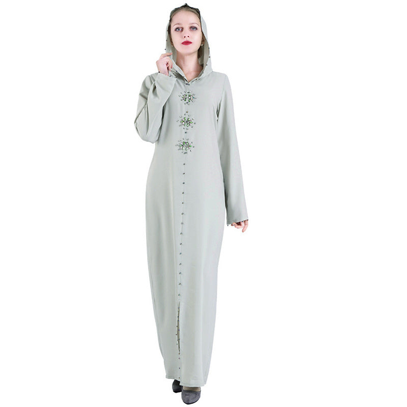 Dubai Turkish Muslim Hijab Dress – Beaded Rhinestones | Hand-Stitched Abaya for All Seasons