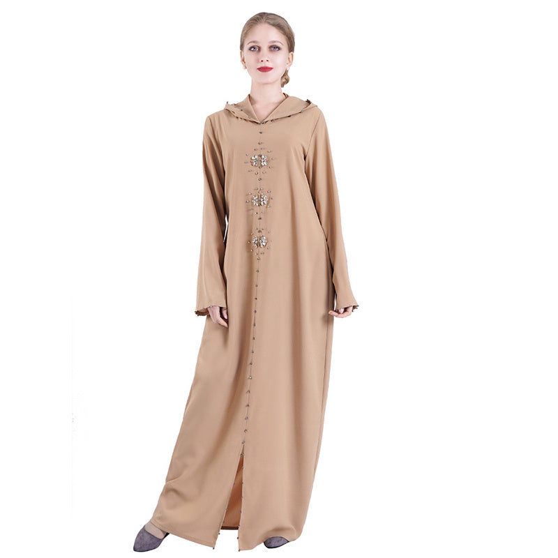 Dubai Turkish Muslim Hijab Dress – Beaded Rhinestones | Hand-Stitched Abaya for All Seasons
